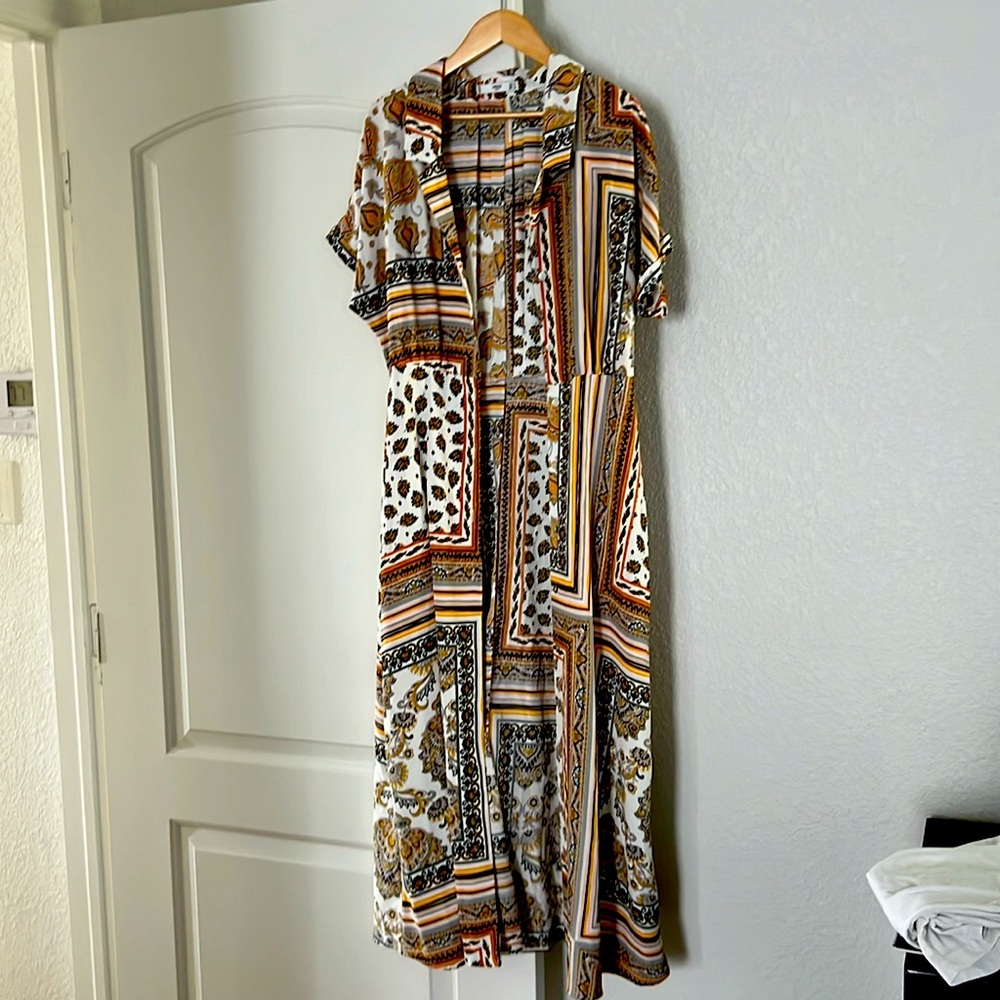 Mango maxi shirt dress kimono Aztec pattern S